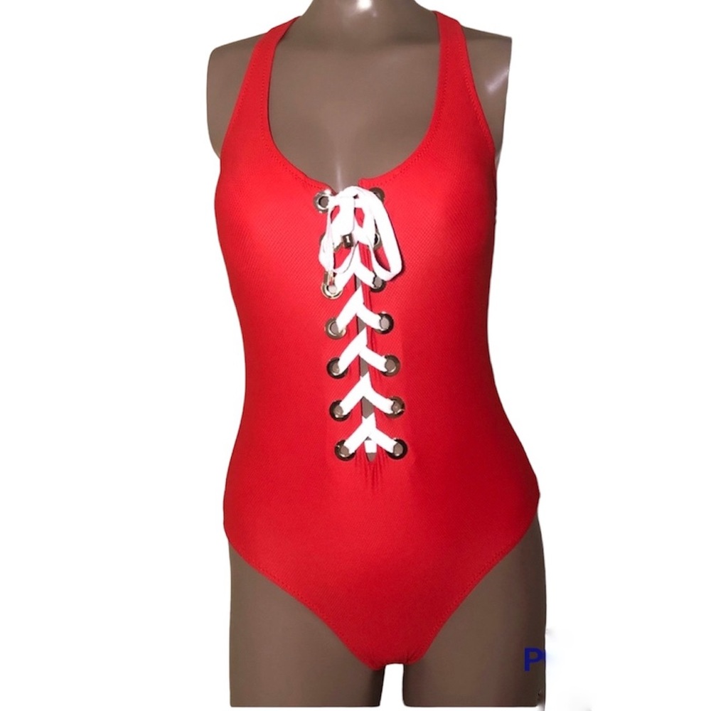 Derek Lam Textured Lace Up Front Scoop Swimsuit